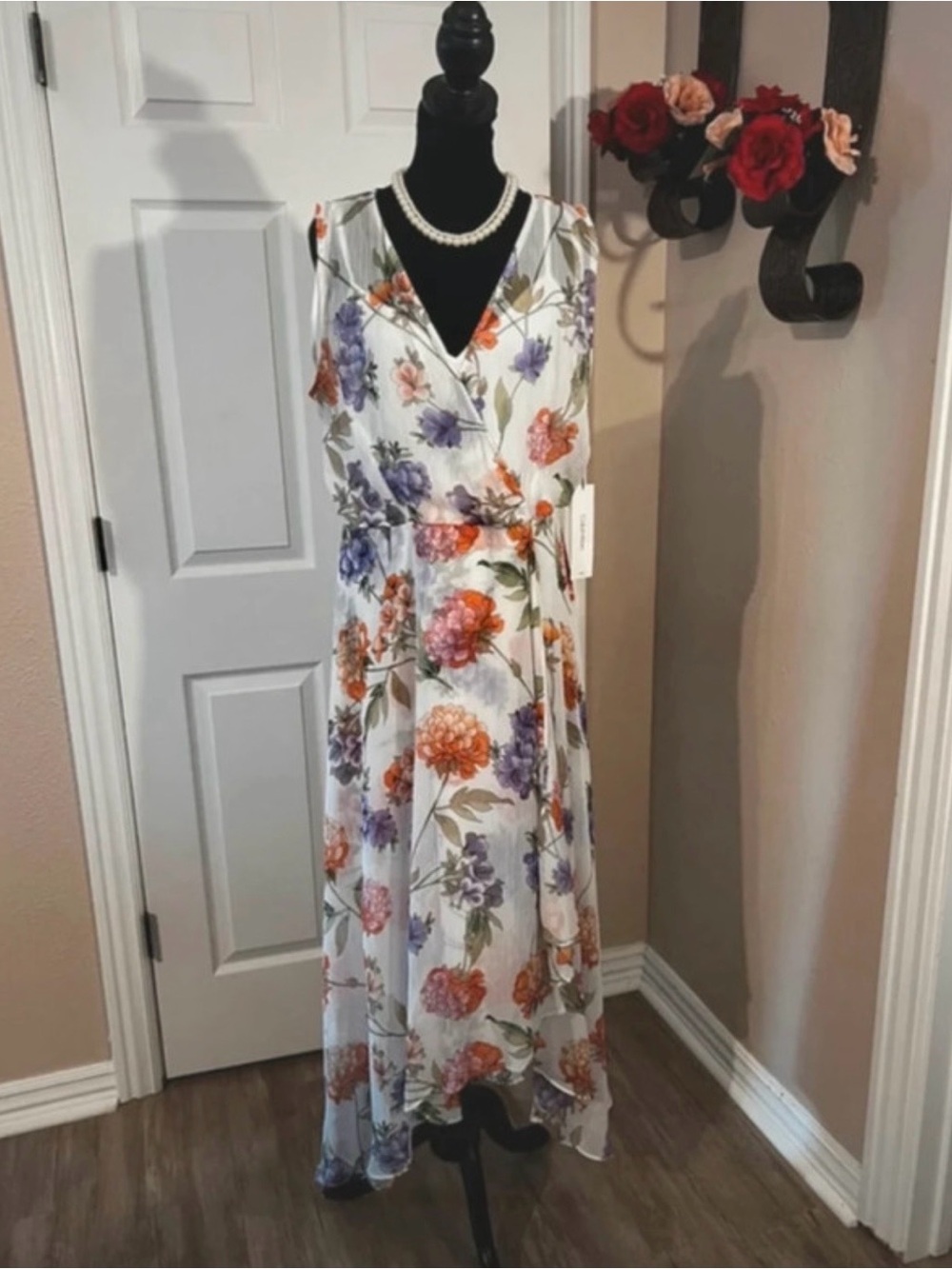 Calvin Klein Floral Maxi Dress in White